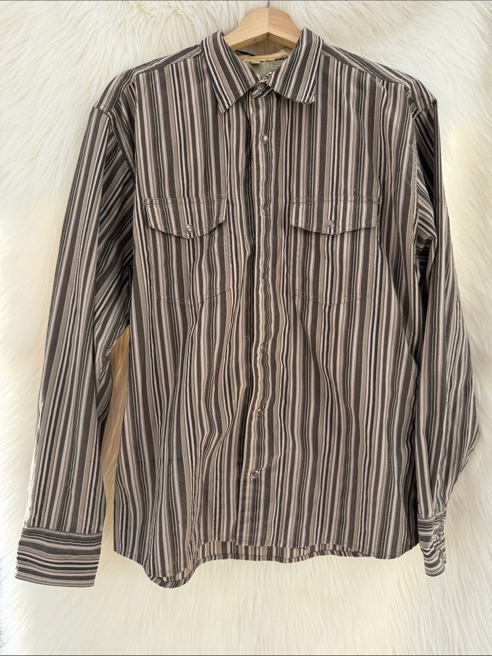 Men's Vintage Western Brown Striped Button-Down Shirt